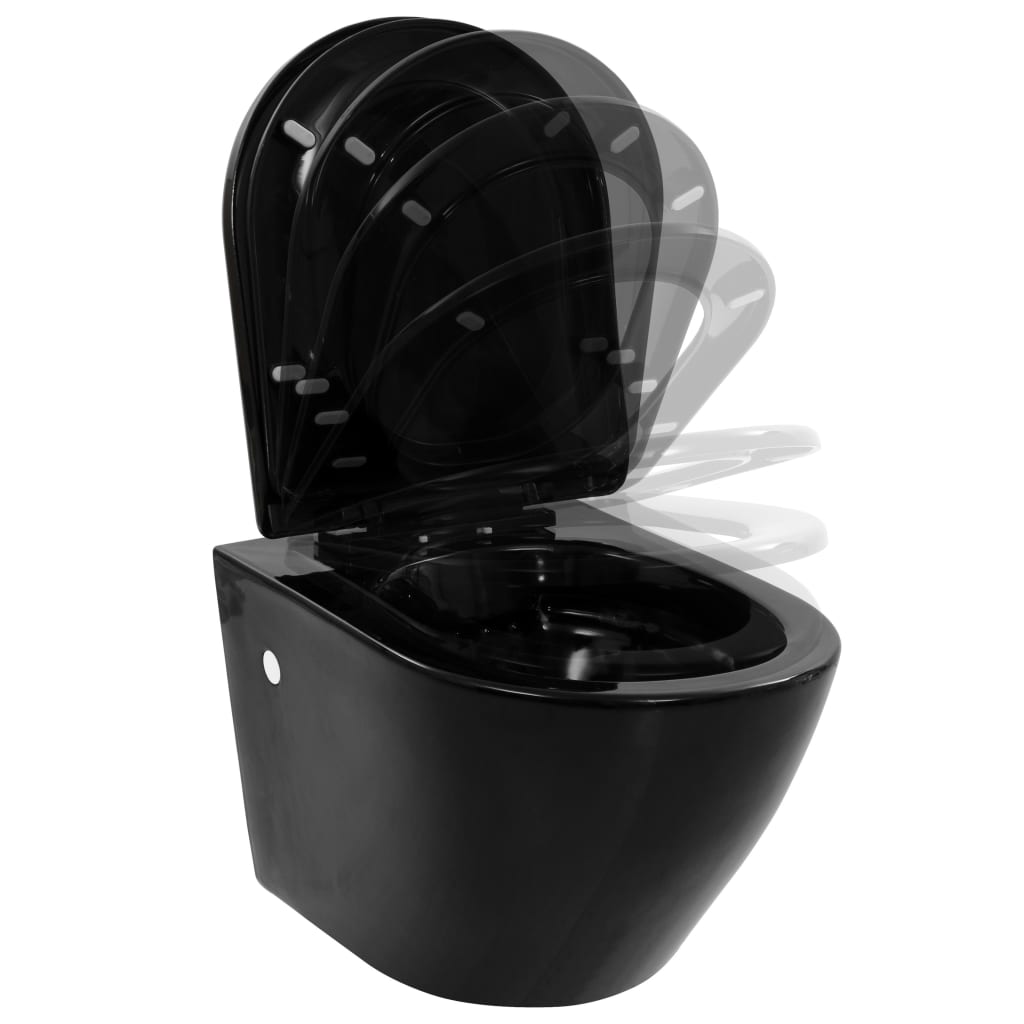 vidaXL Wall Hung Toilet with Concealed Cistern Ceramic Black