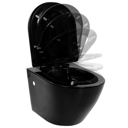 vidaXL Wall Hung Toilet with Concealed Cistern Ceramic Black