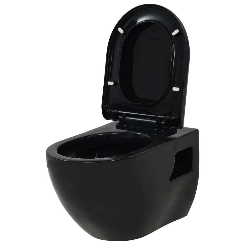 vidaXL Wall-Hung Toilet with Concealed Cistern Ceramic Black