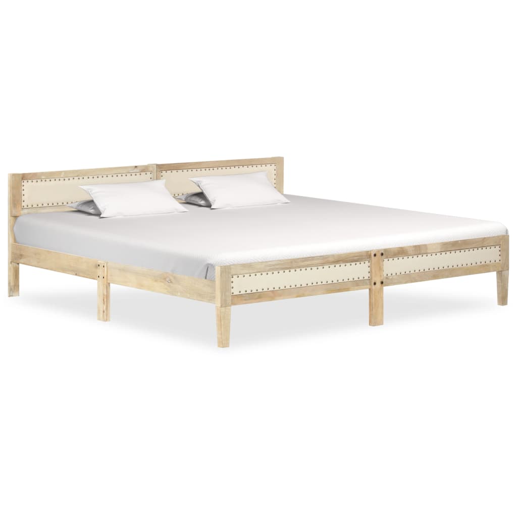 vidaXL Bed Frame | Natural wood | Solid mango wood, cotton | Double | Hardwood