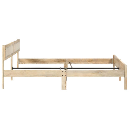vidaXL Bed Frame | Natural wood | Solid mango wood, cotton | Double | Hardwood