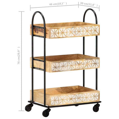 289093 vidaXL 3-Tier Kitchen Trolley 46x30x76 cm Solid Mango Wood
