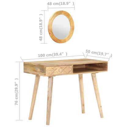 vidaXL Dressing Table | Natural Mango Wood | Solid Mango Wood | Medium