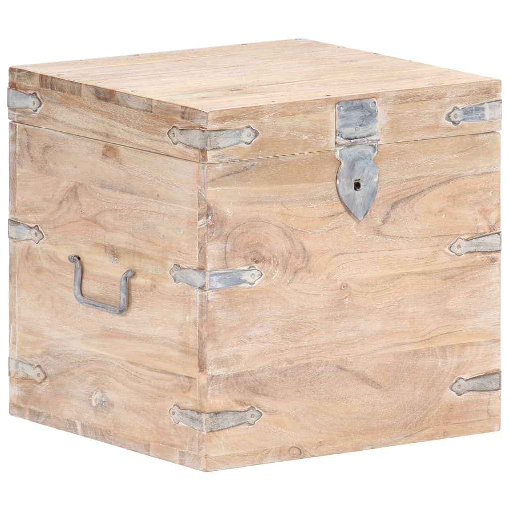 vidaXL Chest | White | Solid Acacia wood, Iron | 40x40x40 cm | Storage Chest
