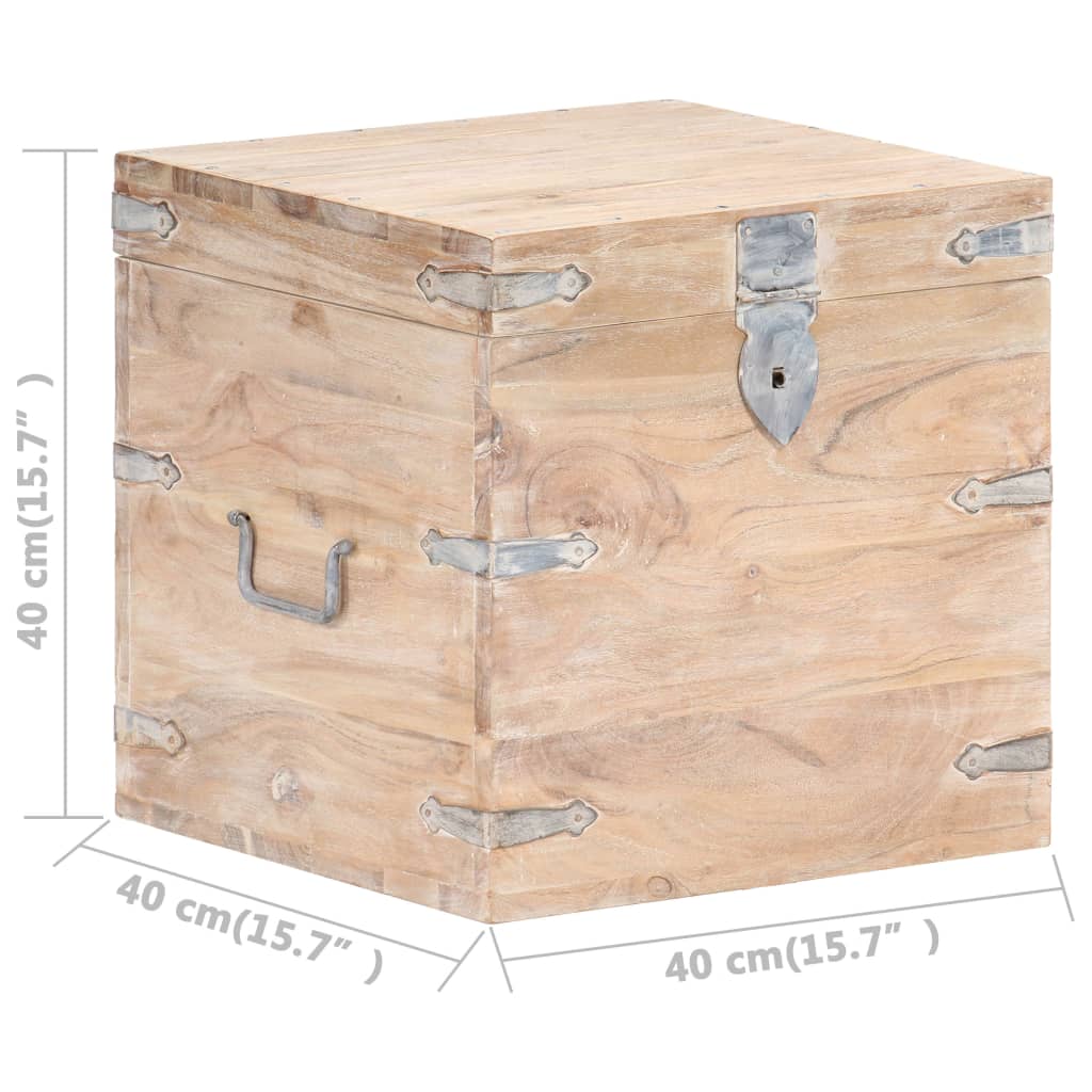 vidaXL Chest | White | Solid Acacia wood, Iron | 40x40x40 cm | Storage Chest