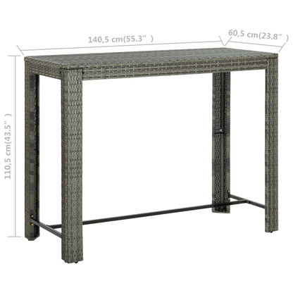vidaXL Garden Bar Table Grey 140.5x60.5x110.5 cm Poly Rattan