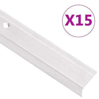 vidaXL Stair Nosings in L-shape 15 pcs Aluminium 90 cm Silver