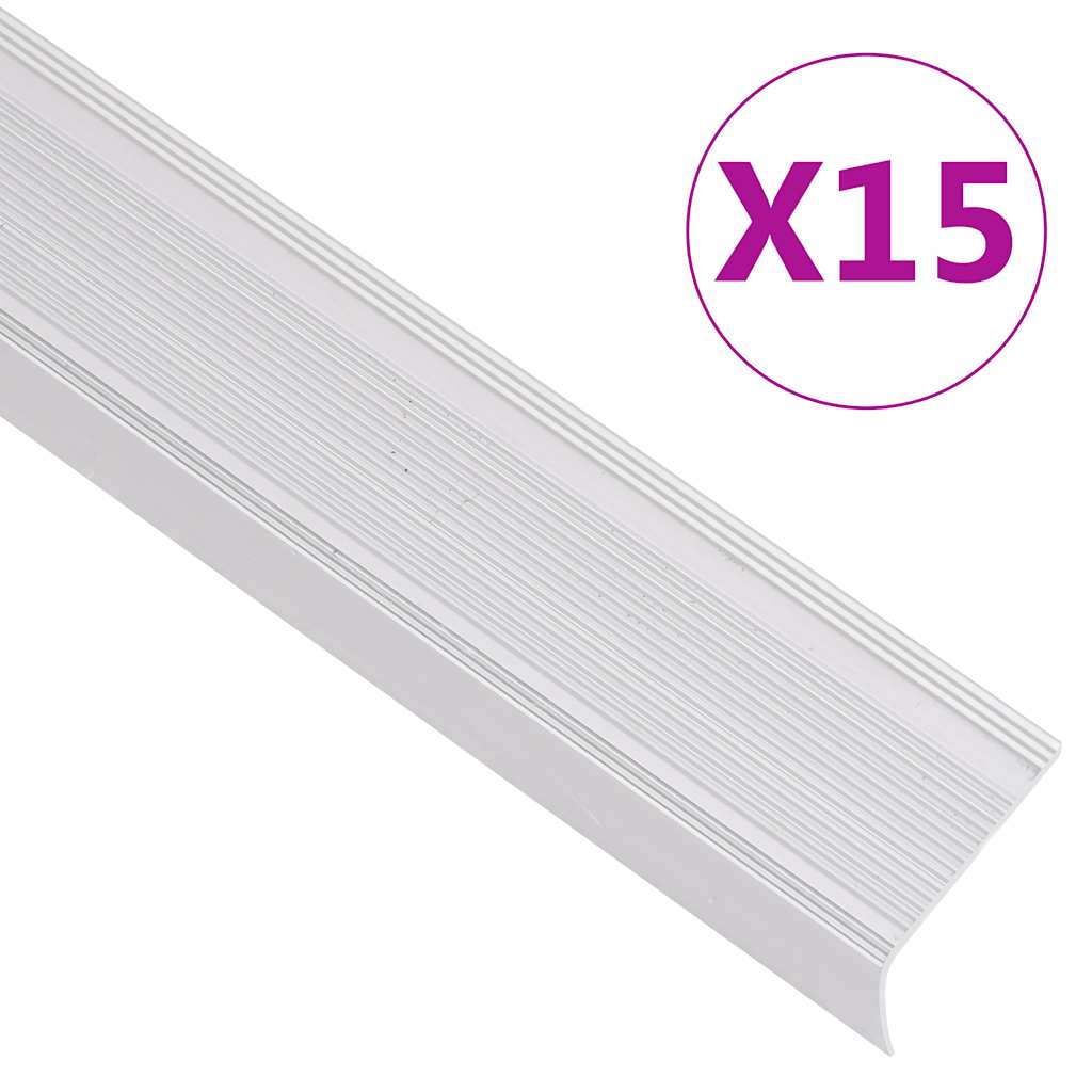 vidaXL Stair Nosings in L-shape 15 pcs Aluminium 90 cm Silver