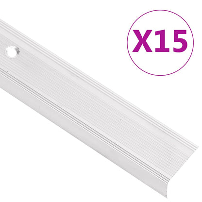 vidaXL Stair Nosings in L-shape 15 pcs Aluminium 90 cm Silver