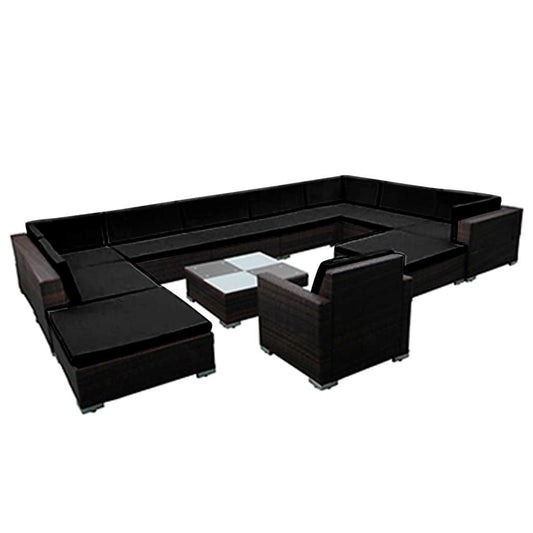 vidaXL 12 Piece Garden Lounge Set with Cushions Poly Rattan Black