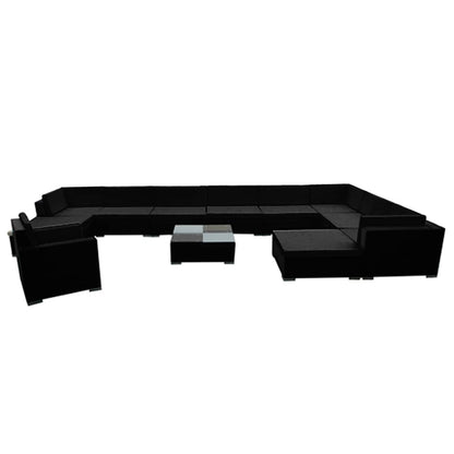 vidaXL 12 Piece Garden Lounge Set with Cushions Poly Rattan Black