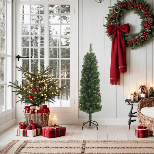 vidaXL Artificial Christmas Tree | Green | PVC | Slim | Collapsible