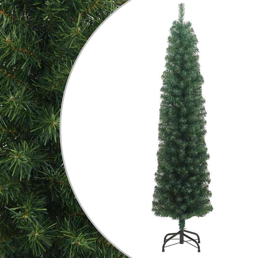 vidaXL Artificial Christmas Tree | Green | PVC, Steel | Slim