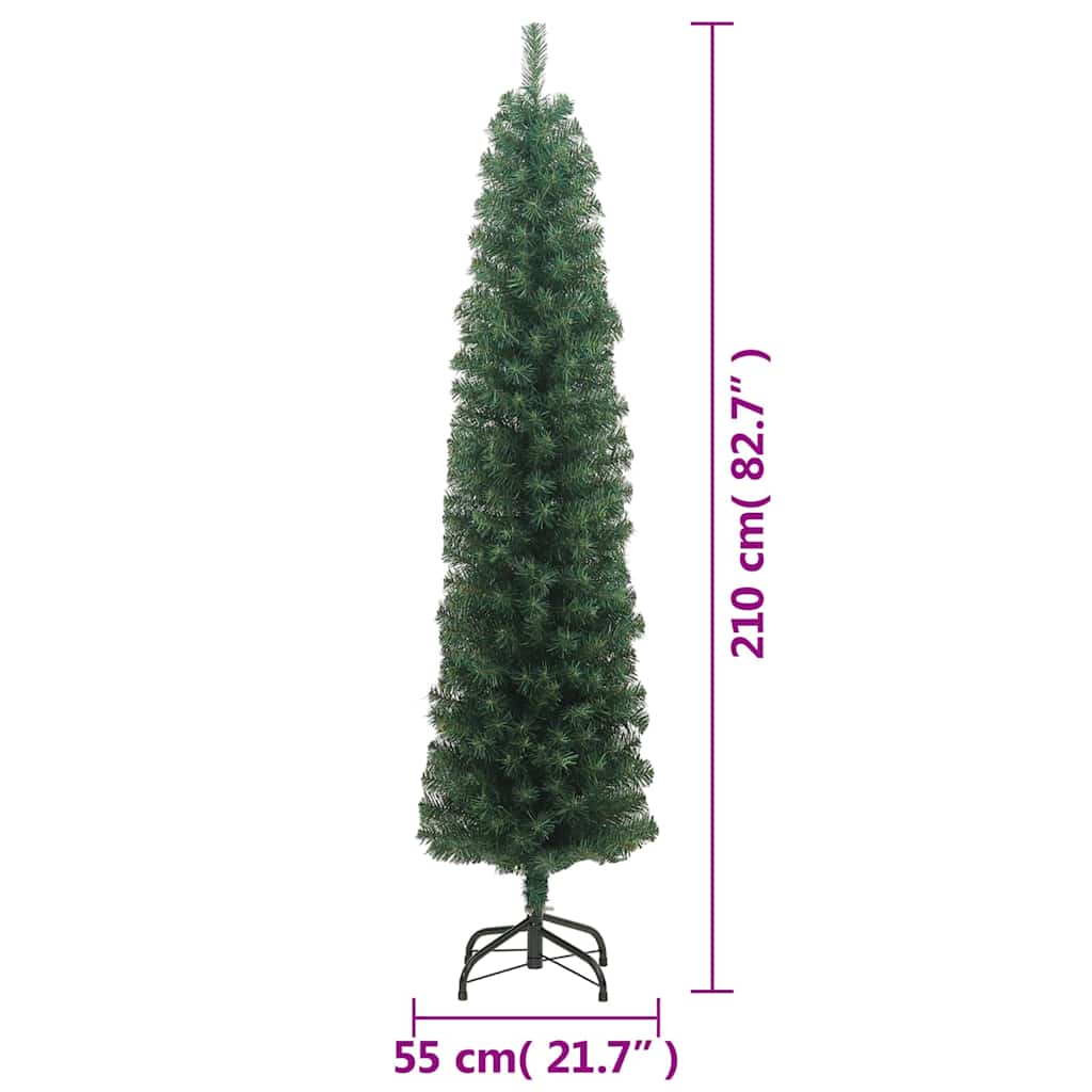 vidaXL Slim Artificial Christmas Tree with Stand Green 210 cm PVC
