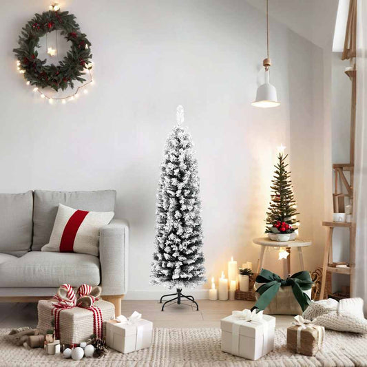 vidaXL Artificial Christmas Tree | Green | PVC, Steel | Slim | Ornaments