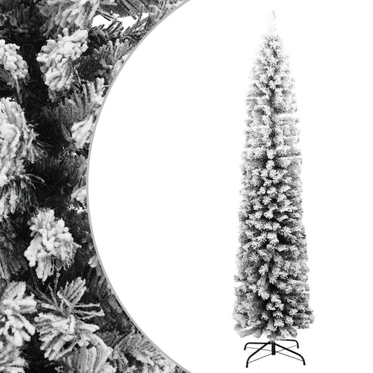 vidaXL Fake Xmas Tree | Green with White Snow Flocking | PVC, Steel | Slim