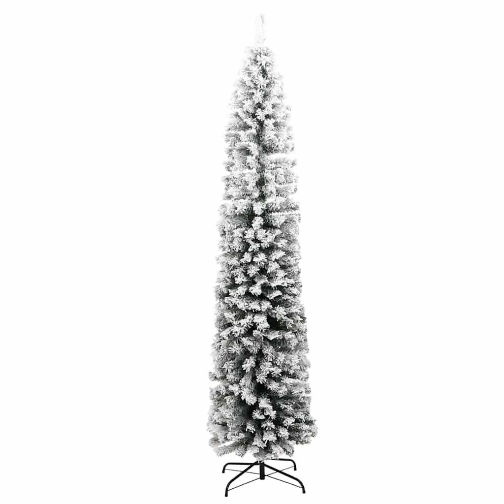 vidaXL Fake Xmas Tree | Green with White Snow Flocking | PVC, Steel | Slim