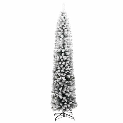 vidaXL Fake Xmas Tree | Green with White Snow Flocking | PVC, Steel | Slim