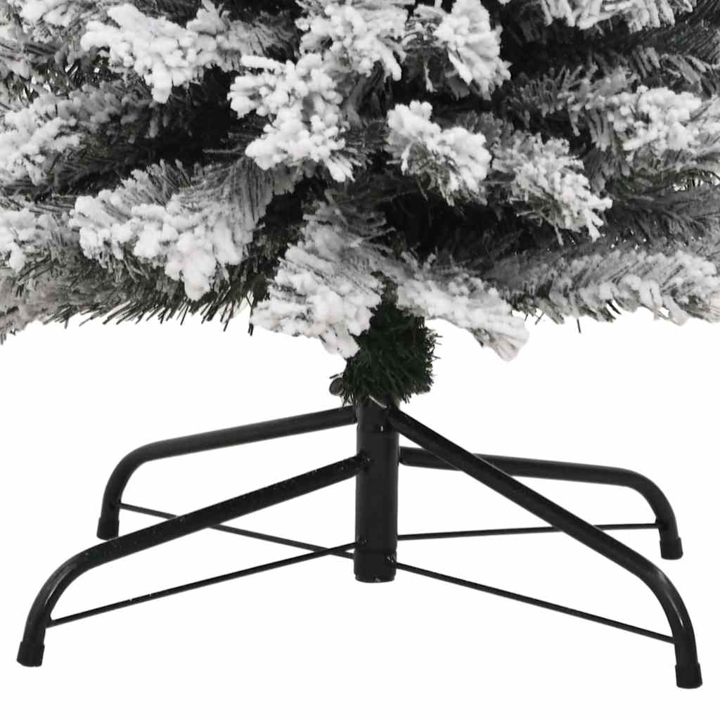 vidaXL Fake Xmas Tree | Green with White Snow Flocking | PVC, Steel | Slim