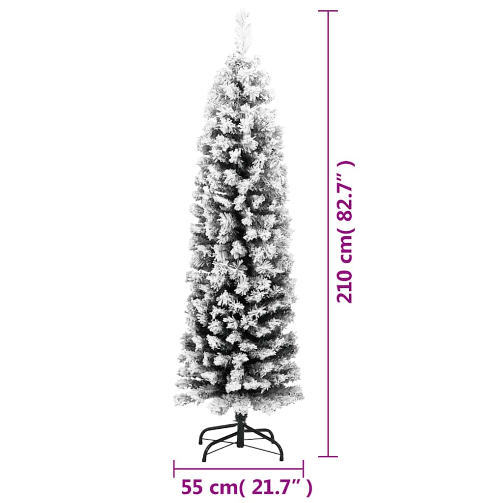 vidaXL Fake Xmas Tree | Green with White Snow Flocking | PVC, Steel | Slim
