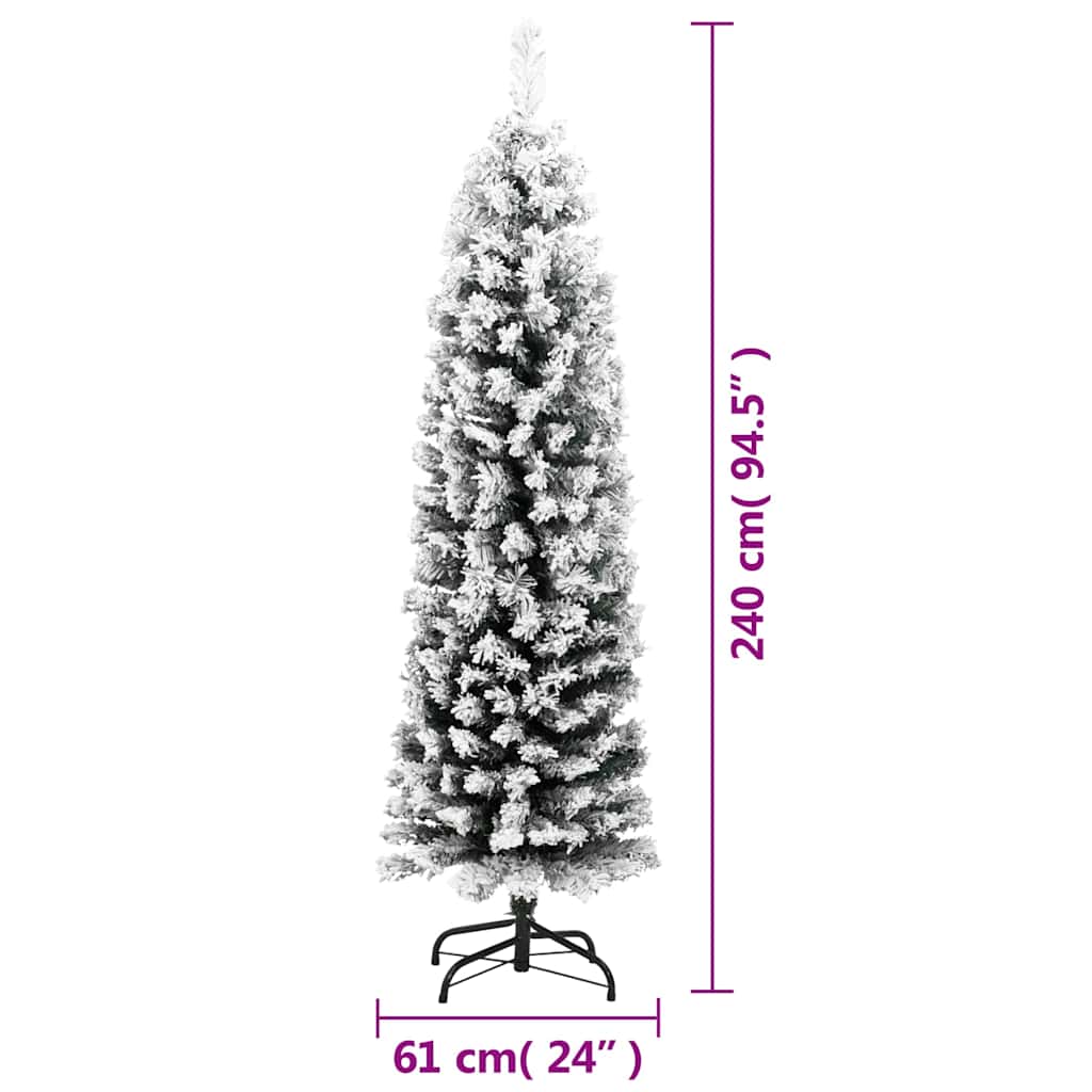 vidaXL Slim Artificial Christmas Tree with Flocked Snow Green 240 cm PVC