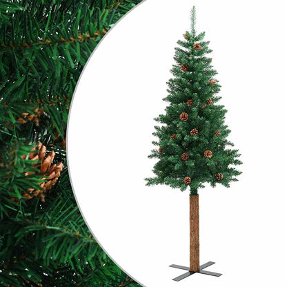 vidaXL Christmas Tree | Green | PVC, Solid Pine Wood, Powder-Coated Steel | Slim