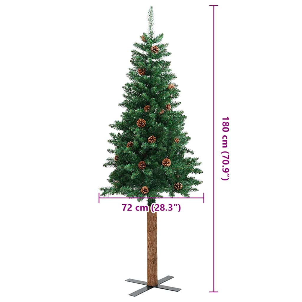 vidaXL Christmas Tree | Green | PVC, Solid Pine Wood, Powder-Coated Steel | Slim