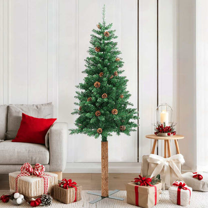 vidaXL Christmas Tree | Green | PVC, Solid Pine Wood, Powder-Coated Steel | Slim