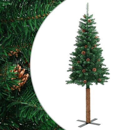 vidaXL Christmas Tree | Green | PVC, Solid Pine Wood, Powder-Coated Steel | Slim