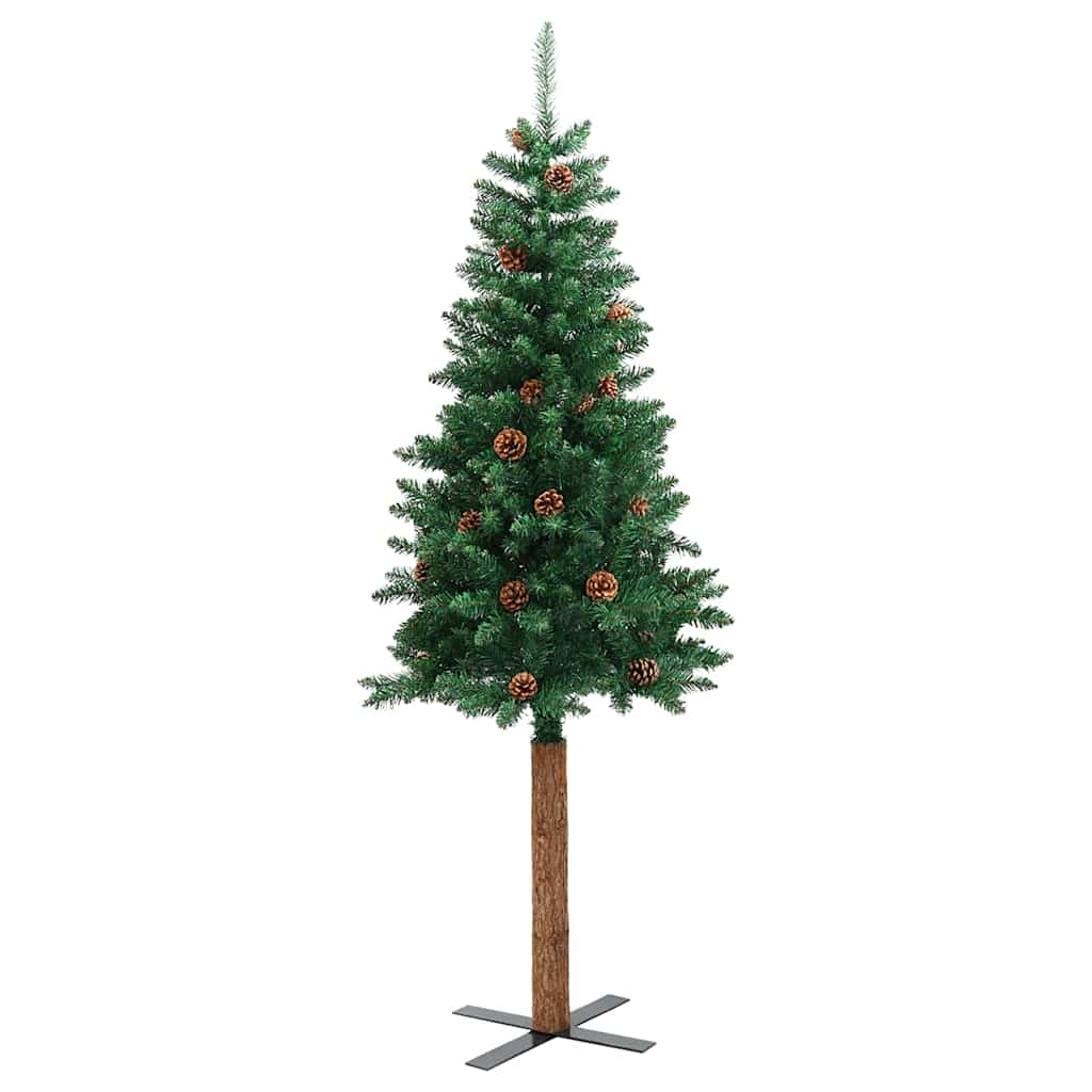 vidaXL Christmas Tree | Green | PVC, Solid Pine Wood, Powder-Coated Steel | Slim
