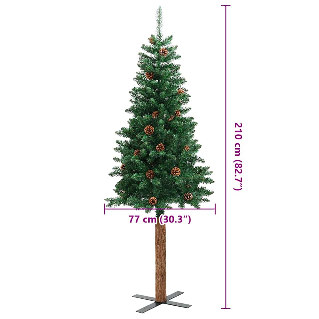 vidaXL Christmas Tree | Green | PVC, Solid Pine Wood, Powder-Coated Steel | Slim