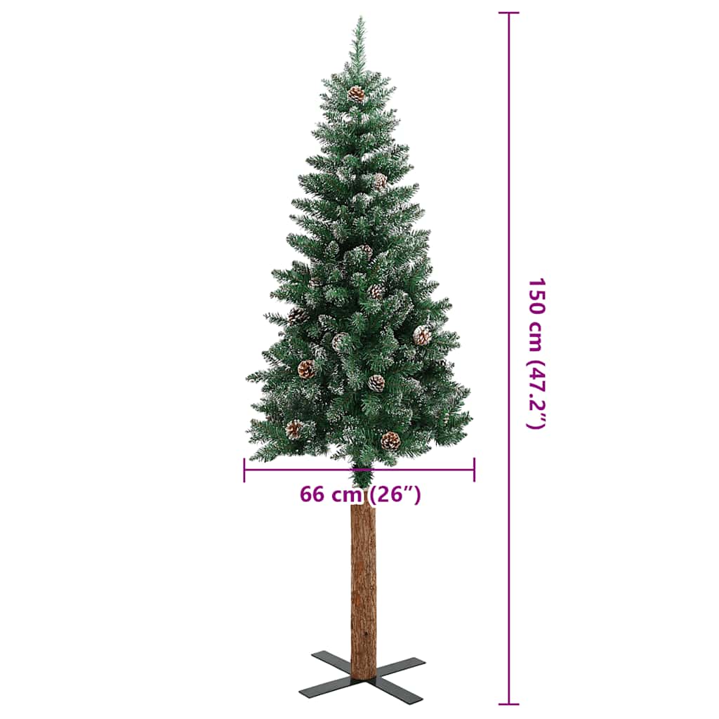 vidaXL Slim Christmas Tree with Real Wood and White Snow Green 150 cm