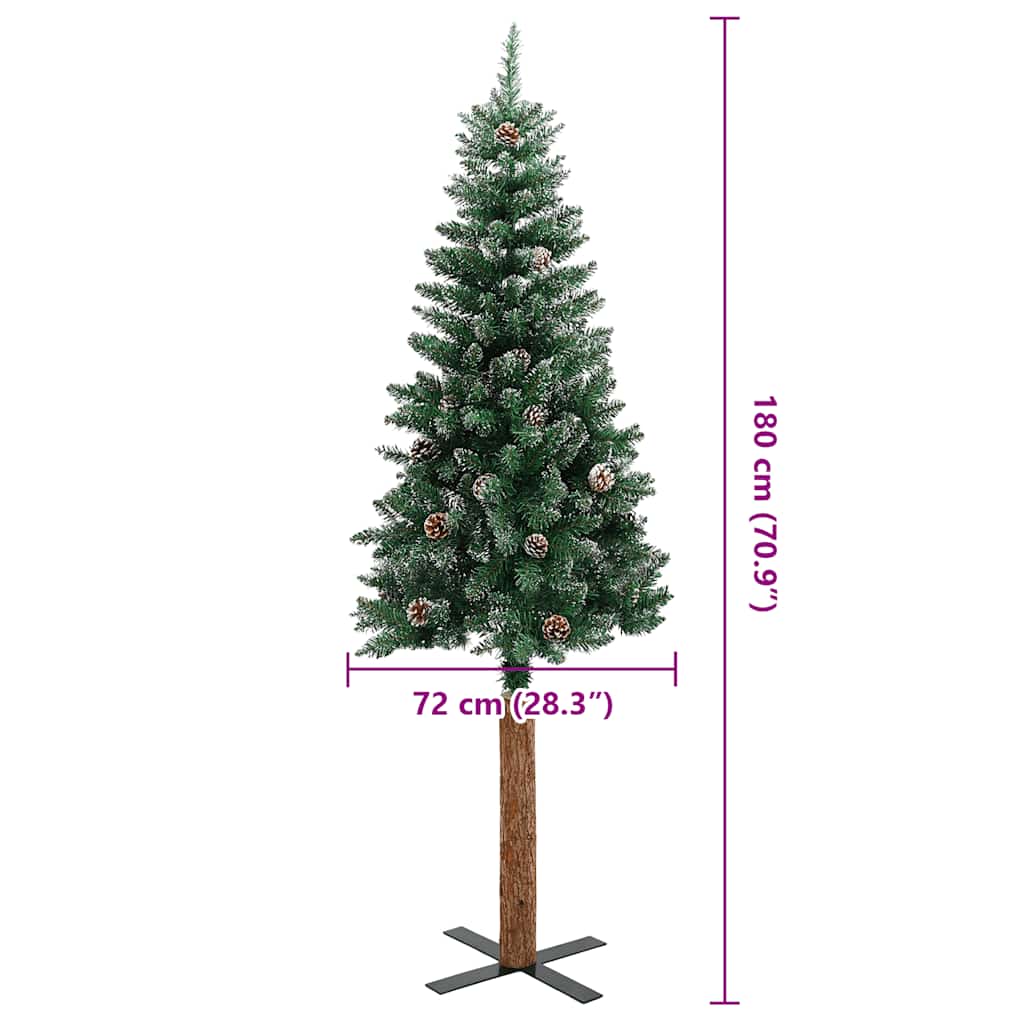 vidaXL Christmas Tree | Green | PVC, Solid Pine Wood, Powder-Coated Steel | Slim