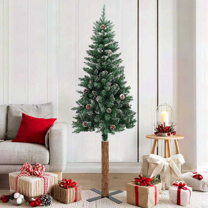 vidaXL Christmas Tree | Green | PVC, Solid Pine Wood, Powder-Coated Steel | Slim