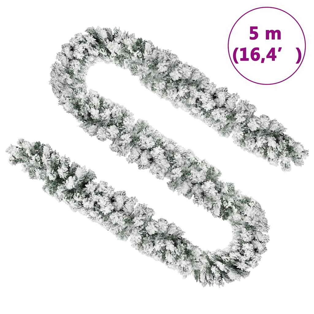 vidaXL Christmas Garland with Flocked Snow Green 5 m PVC