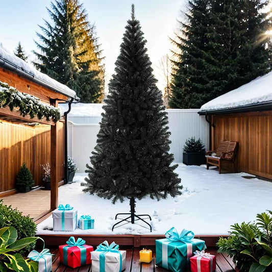 vidaXL Artificial Christmas Tree | Black | PVC, Steel | Large | Durable
