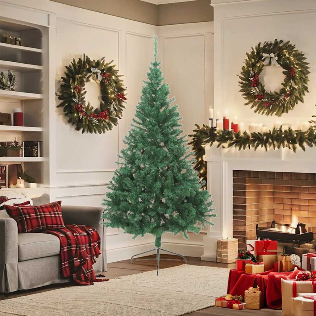 vidaXL Artificial Half Christmas Tree | Green | PVC, Steel | 180 cm tall