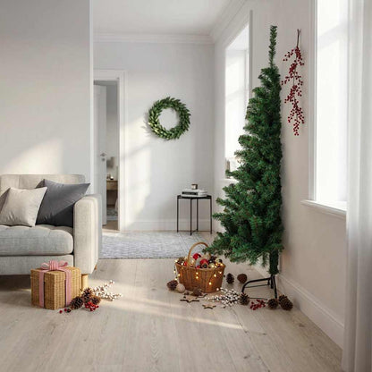 vidaXL Artificial Half Christmas Tree | Green | PVC, Steel | 180 cm tall
