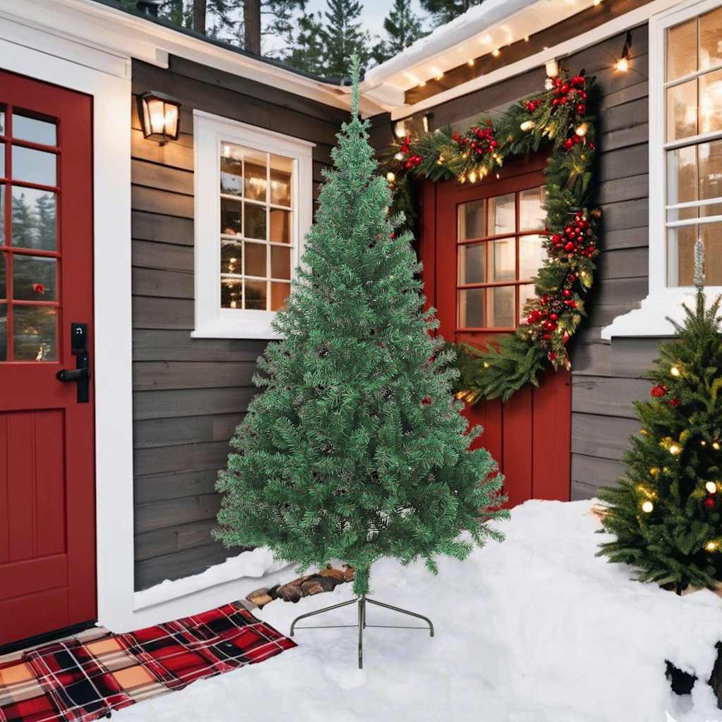 vidaXL Artificial Half Christmas Tree | Green | PVC, Steel | Large | Foldable