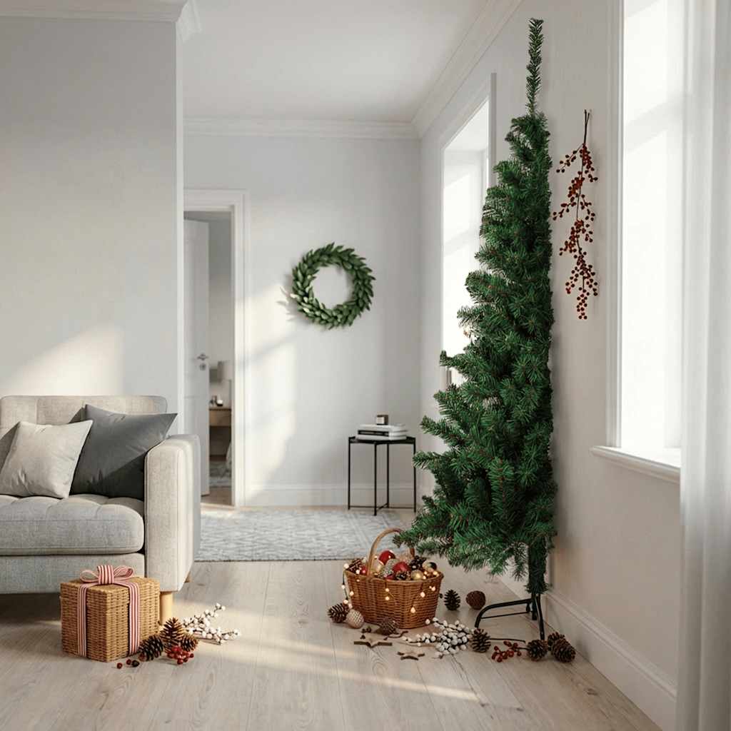 vidaXL Artificial Half Christmas Tree | Green | PVC, Steel | Large | Foldable