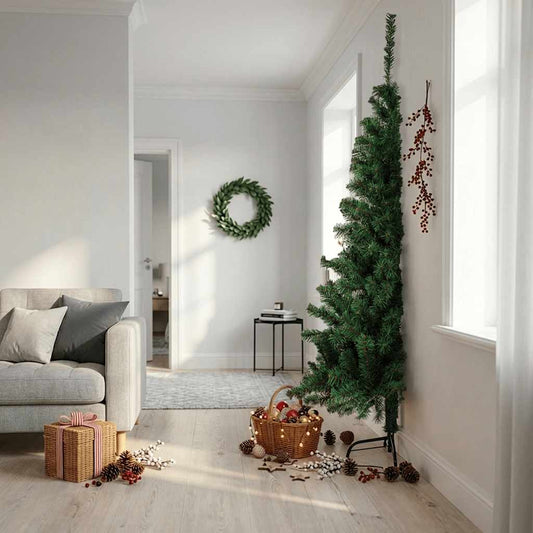 vidaXL Artificial Half Christmas Tree | Green | PVC, Steel | Large | Foldable