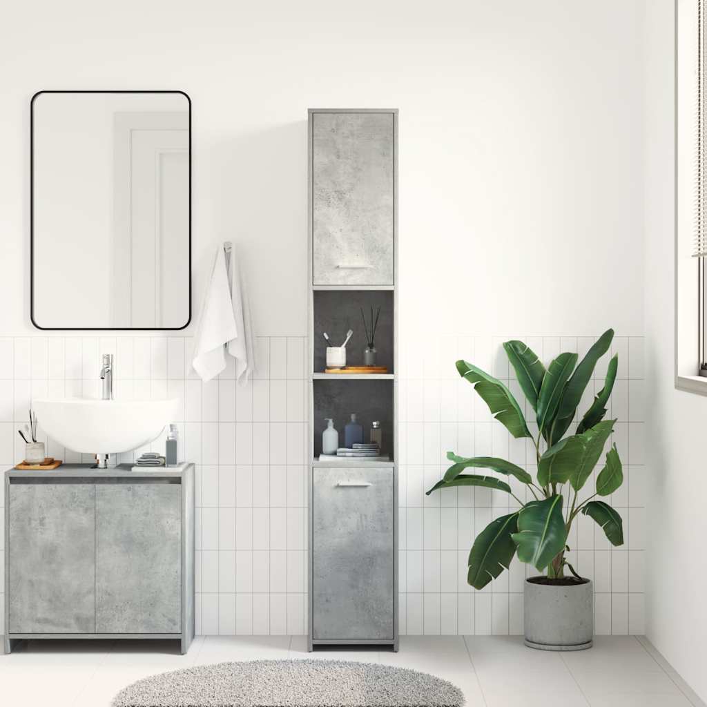 802601 vidaXL Bathroom Cabinet Concrete Grey 30x30x183,5 cm Engineered Wood