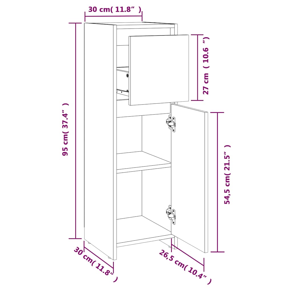 vidaXL Bathroom Cabinet Black 30x30x95 cm Engineered Wood
