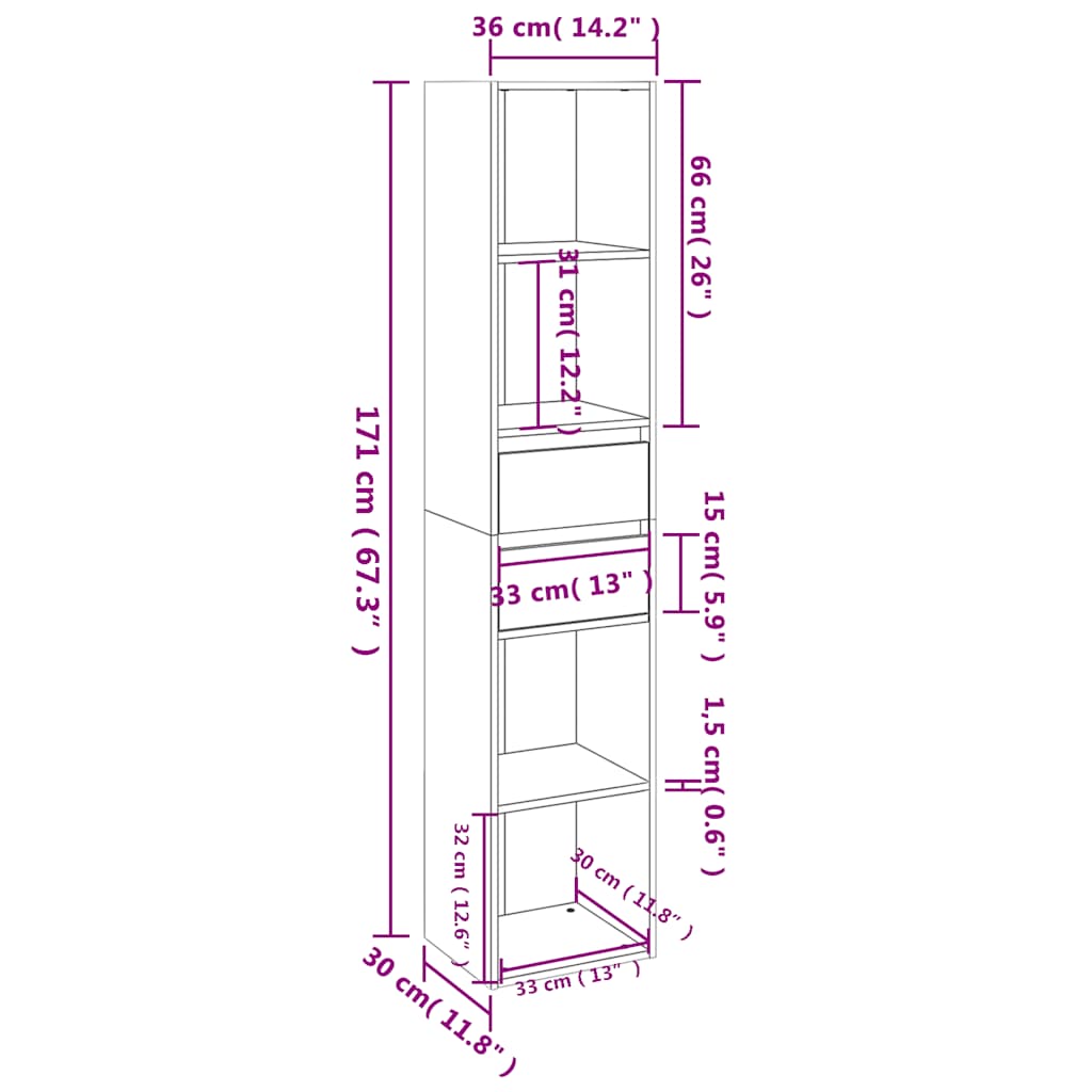 vidaXL Book Cabinet White 36x30x171 cm Engineered Wood