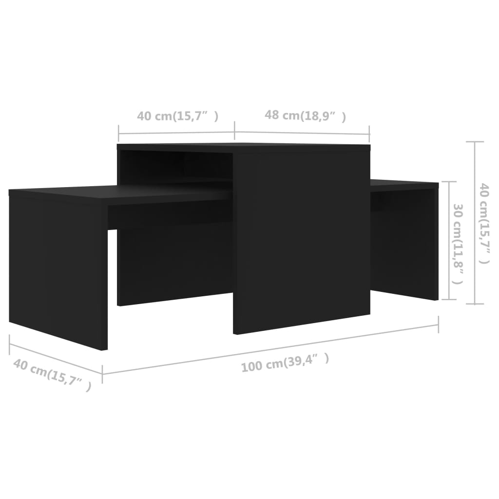 vidaXL Table | Black | Engineered wood | Medium |  Stackable  | Coffee Table