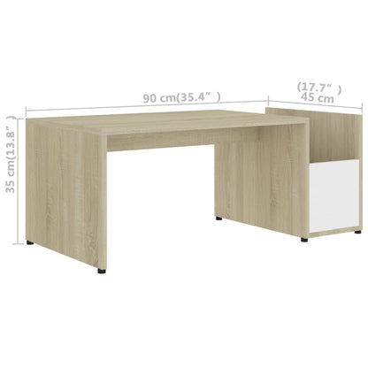 802926 vidaXL Coffee Table White and Sonoma Oak 90x45x35 cm Engineered Wood