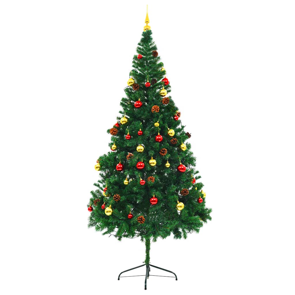 vidaXL Artificial Pre-lit Christmas Tree with Baubles Green 210 cm