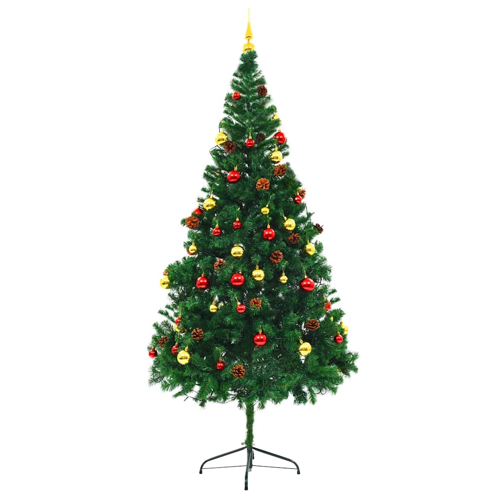 vidaXL Artificial Pre-lit Christmas Tree with Baubles Green 210 cm