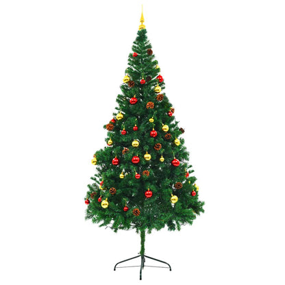 vidaXL Artificial Pre-lit Christmas Tree with Baubles Green 210 cm