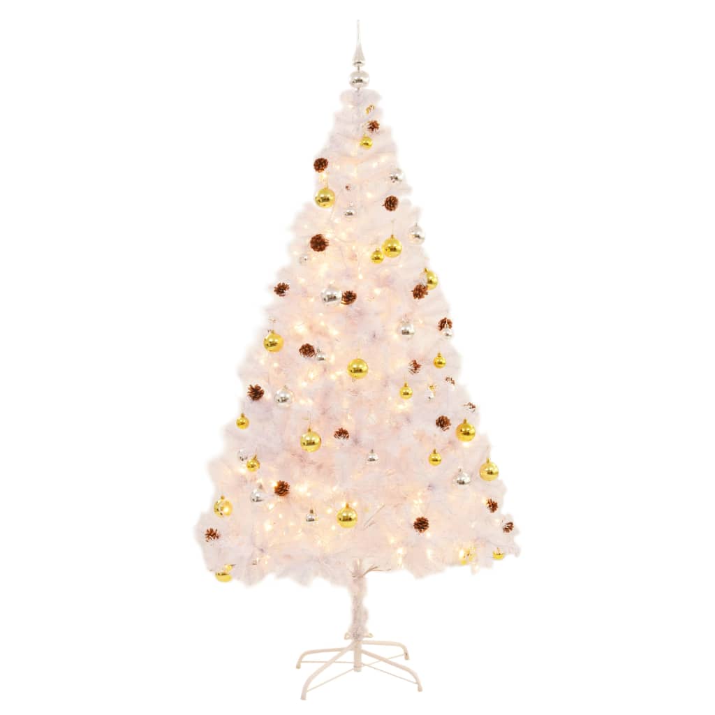 vidaXL Artificial Pre-lit Christmas Tree with Baubles White 210 cm